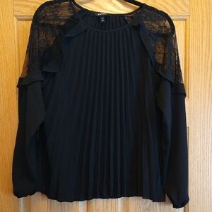 Express Medium Black Pleated Ruffled Blouse